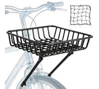 Texvora Cestino anteriore in lega di alluminio con rete di carico, hardware, puntoni, gambe di supporto regolabili da 11 a 15,4 cm, adatto per biciclette da 26 a 29 pollici