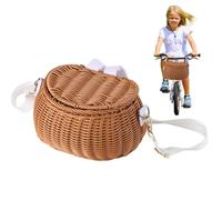 Texvora Cestino in rattan intrecciato resistente alle intemperie per bambini, cestino anteriore per manubrio con coperchio e tracolla per scooter e tricicli