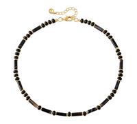 Texvora Collana da uomo con perline di onice nera, lunghezza regolabile, girocollo fatto a mano, classico nero e oro, per pendolarismo, lavoro e uso quotidiano, stile versatile per look casual e