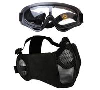 Texvora Maschera protettiva in rete con vestibilità regolabile, maschera pieghevole a mezzo viso con occhiali per softair, sport all'aria aperta