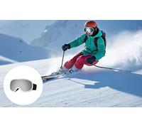 Texvora OTG, occhiali da sci e snowboard con lenti a doppio strato anti appannamento, ampia vista, cinturino regolabile, protezione solare, protezione dal vento, per uomo e donna, montatura bianca