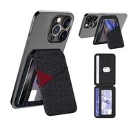 Texvora Porta carte magnetico per telefono, compatibile con portafoglio MagSafe per iPhone 14, 15, 16, custodia per carte in pelle PU, supporto regolabile, nero