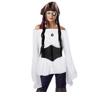 Texvora Set da 5 pezzi per cosplay da pirata, camicetta medievale con spalle scoperte, corsetto con cintura, cappello, benda per gli occhi e collana