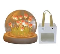 Texvora Tulipano - Piccola lampada da notte a forma di fiore, alimentata tramite USB, con base in legno, illuminazione calda per decorazione domestica, regalo di Natale romantico e unico per donne