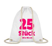 TEXXILLA Confezione da 25 sacche da palestra in cotone, 38 x 46 cm, bianco | Borsa in cotone 100% cotone, 140 g/m², può essere indossata come zaino con robusti cordoncini, certificato Oeko-Tex® Standard