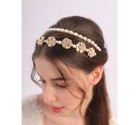 Teyglen 2 cerchietti per capelli da sposa vintage con fiori dorati e cristalli, eleganti coroncine con perle finte, tiara per capelli, accessori per capelli da donna