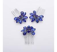 Teyglen Set di pettini per capelli da sposa con strass semplici, fatti a mano, con cristalli rossi, blu e neri, set di gioielli per capelli da sposa, per donne e ragazze (blu)