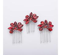 Teyglen Set di pettini per capelli da sposa con strass semplici, fatti a mano, con cristalli rossi, blu e neri, set di gioielli per capelli da sposa, per donne e ragazze (rosso)