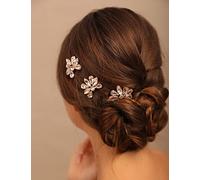Teyglen Set di pettini per capelli da sposa con strass semplici, fatti a mano, con cristalli rossi, blu e neri, set di gioielli per capelli da sposa, per donne e ragazze (oro)