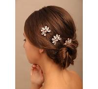 Teyglen Set di pettini per capelli da sposa con strass semplici, fatti a mano, con cristalli rossi, blu e neri, set di gioielli per capelli da sposa, per donne e ragazze (oro rosa)