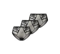 Teyli - Slip Donna in Tulle con Dettagli in Pizzo - Confezione da 3 - Vita Alta - Lingerie Elegante. Nero XS