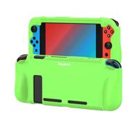 Teyomi® Custodia protettiva in silicone compatibile con Nintendo Switch Grip Cover con 2 scomparti per carte da gioco, assorbimento degli urti, antigraffio e slot per cassette (verde)