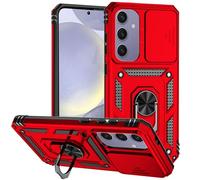 TEYYOS Cover Armatura per Samsung Galaxy S24 FE, Custodia Antiurto con Coperchio Scorrevole e Staffa - Rosso