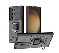 TEYYOS Cover Armatura per Samsung Galaxy S24 Ultra 5G, Custodia Antiurto con Coperchio Scorrevole e Staffa - Nero