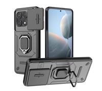 TEYYOS Cover Armatura per Xiaomi Poco X6 PRO 5G, Custodia Antiurto con Coperchio Scorrevole e Staffa - Nero