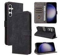 TEYYOS Custodia a Portafoglio per Samsung Galaxy S23 Fe Cover in Pelle PU, Case con 3 Scomparti per Carte di Credito, 1 Tasca per Denaro, Chiusura Magnetica, Supporto a Cavalletto - Nero