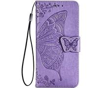 TEYYOS Farfalla Custodia Folio per OnePlus Nord CE 3 Lite, Cover in PU/TPU Pelle Flip Portafoglio con Contanti e Schede Slot, Telefono Case Custodie - Viola Chiaro