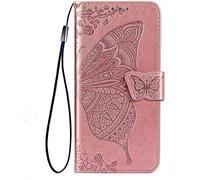 TEYYOS Farfalla Custodia Folio per Oppo A57 4G/Oppo A57s, Cover in PU/TPU Pelle Flip Portafoglio con Contanti e Schede Slot, Telefono Case Custodie - Oro Rosa
