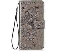 TEYYOS Farfalla Custodia Folio per TCL 40 XE/TCL 40X/TCL 40 NxtPaper 5G, Cover in PU/TPU Pelle Flip Portafoglio con Contanti e Schede Slot, Telefono Case Custodie - Grigio