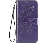 TEYYOS Farfalla Custodia Folio per TCL 40 XE/TCL 40X/TCL 40 NxtPaper 5G, Cover in PU/TPU Pelle Flip Portafoglio con Contanti e Schede Slot, Telefono Case Custodie - Viola Scuro