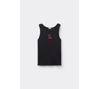 Tezenis Canotta Bimba Spalla Larga Cotone Costine Ricamo Bambina Nero Taglia 2-3