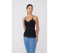 Tezenis Canotta Spalline Sottili Scollo a V in Viscosa con Pizzo Donna Nero Taglia S