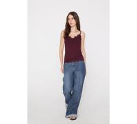 Tezenis Canotta Spalline Sottili Scollo a V in Viscosa con Pizzo Donna Rosso Taglia M