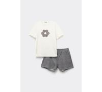 Tezenis Pigiama Corto Mezza Manica Patch Fiore Donna Nero Taglia S