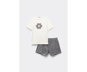 Tezenis Pigiama Corto Mezza Manica Patch Fiore Donna Nero Taglia S