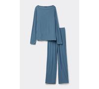Tezenis Pigiama Lungo a Costine Scollo Barchetta Donna Blu Taglia M