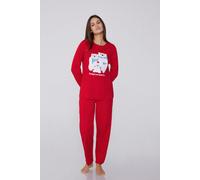 Tezenis Pigiama Lungo Cotone Pesante Patch Polo Nord Donna Rosso Taglia S