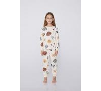 Tezenis Pigiama Lungo Cotone Pesante Stampa Cani Bimba Bambina Marrone Taglia 4-5