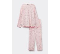 Tezenis Pigiama Lungo Cotone Traforato a Costine Stampa Fiorellini Donna Rosa Taglia M