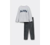 Tezenis Pigiama Lungo Pile Leggero Bimbo Patch Alaska Bambino Grigio Taglia 8-9