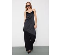 Tezenis Sottoveste/Vestito Asimmetrica in Raso e Pizzo Donna Nero Taglia L