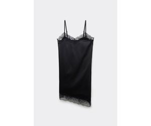 Tezenis Sottoveste Vestito Asimmetrica in Raso e Pizzo Donna Nero Taglia S