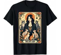 tf6jres The Cat Lady Tarot Card Shirt Women Witchy Gothic Cat Mom T-Shit Black Black