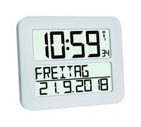 TFA Dostmann orologio digitale da parete TIMELINE MAX, radiocontrollato, 60.4512.02, per un facile orientamento dell'ora, adatto agli anziani, con giorno della settimana (anche in italiano), bianco