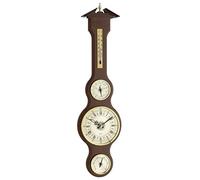 TFA Dostmann 45.3004 - Stazione meteo analogica classica a forma di sheraton in legno massello, 155 x 45 x 602 mm, con barometro, termometro, igrometro e orologio, mogano