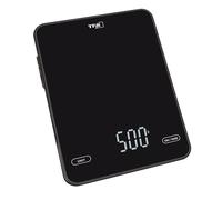 TFA Dostmann Bilancia da cucina digitale ricaricabile PANCAKE, 50.2010, portata 10 kg con precisione di 1 g, interruttore ON/OFF, con display a LED, funzione tara, per alimenti, nera
