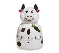 TFA Dostmann Cow Timer analogico da Cucina, 38.1007, Timer per Uova, con Movimento a Carica Metallica, Allarme Acustico, plastica, Bianco-Nero
