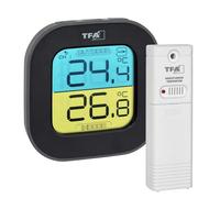 TFA Dostmann Fun - Termometro Digitale con sensore Esterno, con frecce di Tendenza, Nero, Lunghezza 95 x Larghezza 45 x Altezza 165 mm