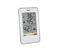 TFA Dostmann HeatCheck Termoigrometro digitale con indice di calore, 30.5062, misuratore di temperatura e umidità, igrometro per il clima interno, valori massimi/minimi, avviso di calore, bianco