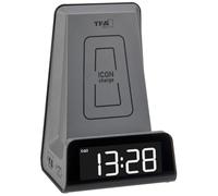 TFA Dostmann ICONcharge, 60.2033, sveglia digitale con stazione di ricarica a induzione, supporto per videochiamate, sveglia con funzione snooze, ricarica USB, cifre luminose, antracite