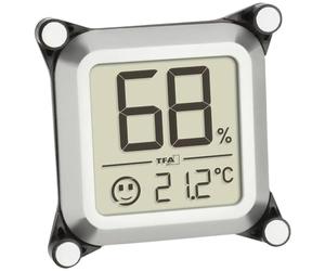 TFA Dostmann Igrometro digitale per sigari, 30.5056.54, da installare nell'humidor/armadio per sigari, per la misurazione dell'umidità, con indicatore smile, argento