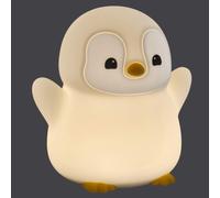 TFA Dostmann Luce notturna per bambini PINGUIN, a LED ricaricabile per neonati, 43.2043, in silicone senza BPA, lampada per cameretta con 2 livelli di luminosità, con timer da 20 min., grigia