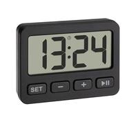 TFA Dostmann Mini orologio digitale 60.2036.01 con funzione sveglia, cronometro, timer, ideale per viaggiare grazie al blocco tasti, orologio da tavolo, orologio da auto, orologio da examen, nero