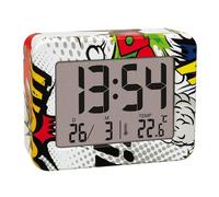 TFA Dostmann Mini sveglia digitale da comodino COMIC, 60.2044.40, orologio da tavolo, a batteria, con data e termometro interno, sveglia da viaggio, piccolo