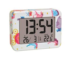 TFA Dostmann Mini sveglia digitale per bambini Unicorn, 60.2044.41, orologio da comodino, a batteria, con data e termometro interno, sveglia da viaggio, piccolo