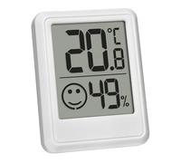 TFA Dostmann Mini termometro ambiente digitale interno, 30.5060.02, termometro da casa, igrometro, misura umidità, temperatura, per il controllo del clima interno, batteria inclusa, bianco